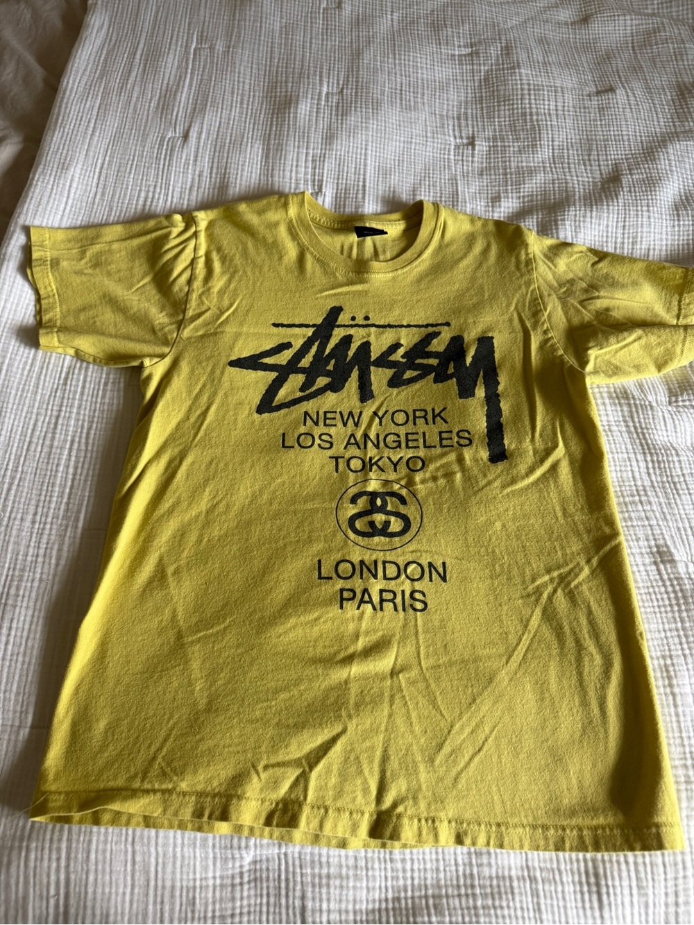 Stussy Yellow T-Shirt with Black Logo